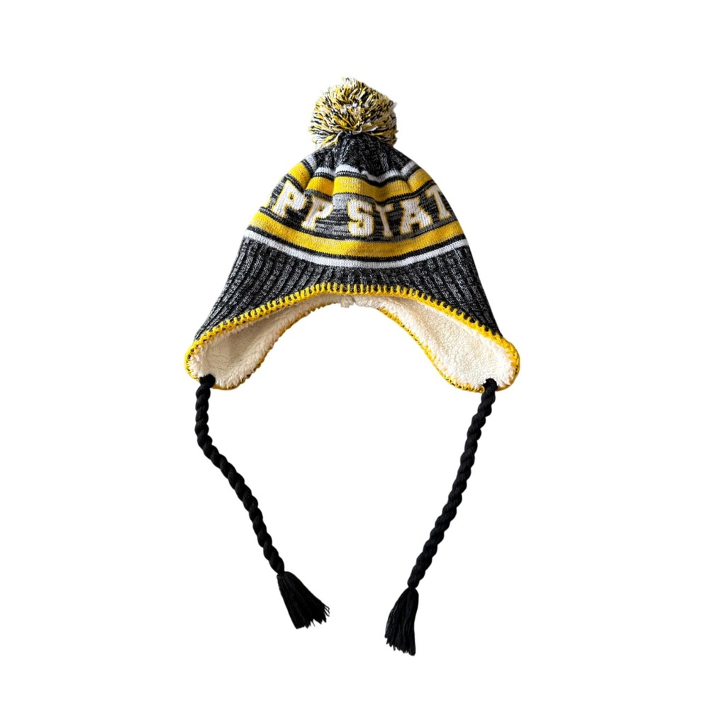 Colosseum App State Beanie Unisex Gameday Sherpa Earflap OSFM Black Yellow Knit